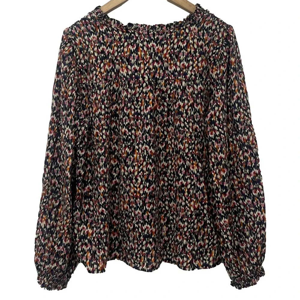 Velvet By Graham & Spencer Abstract Print Ruffle Neck Silky Viscose Blouse XS - Picture 3 of 5